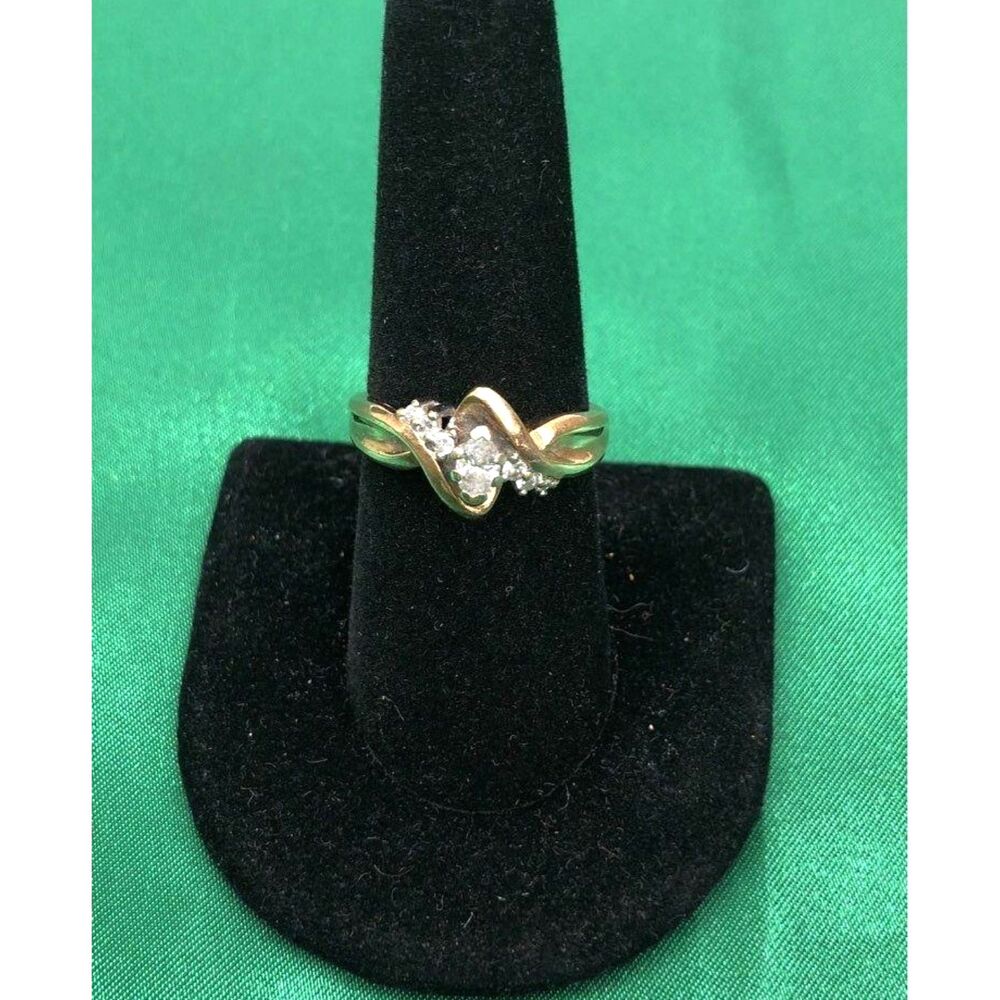 Vintage 10K Yellow Gold Diamond Crossover Bypass Ring Size 7.5 Wave Estate 4.2g